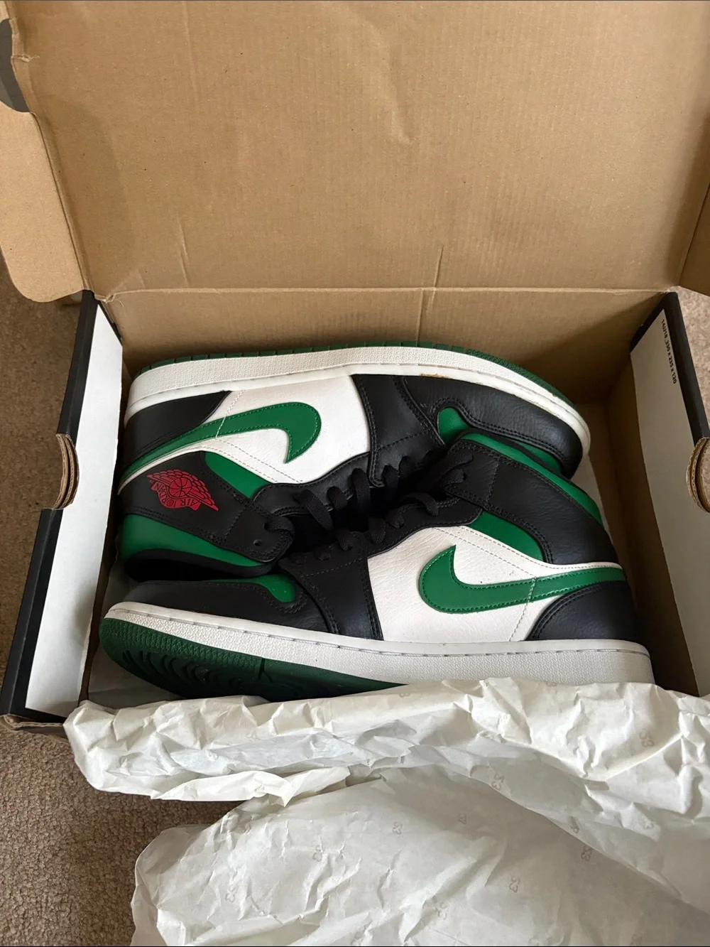 Nike Air Jordan 1 Mid — Black, White & Green